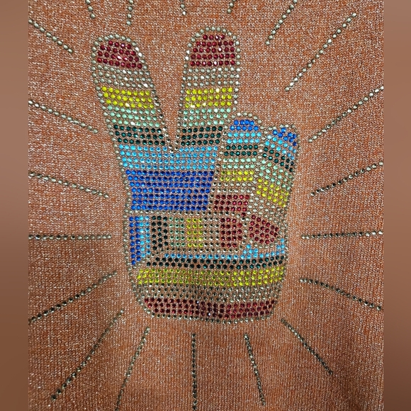 Le Superbe Wool Cashmere Orange Metallic Hoodie Embellished Peace Sign Colorful - Picture 7 of 9